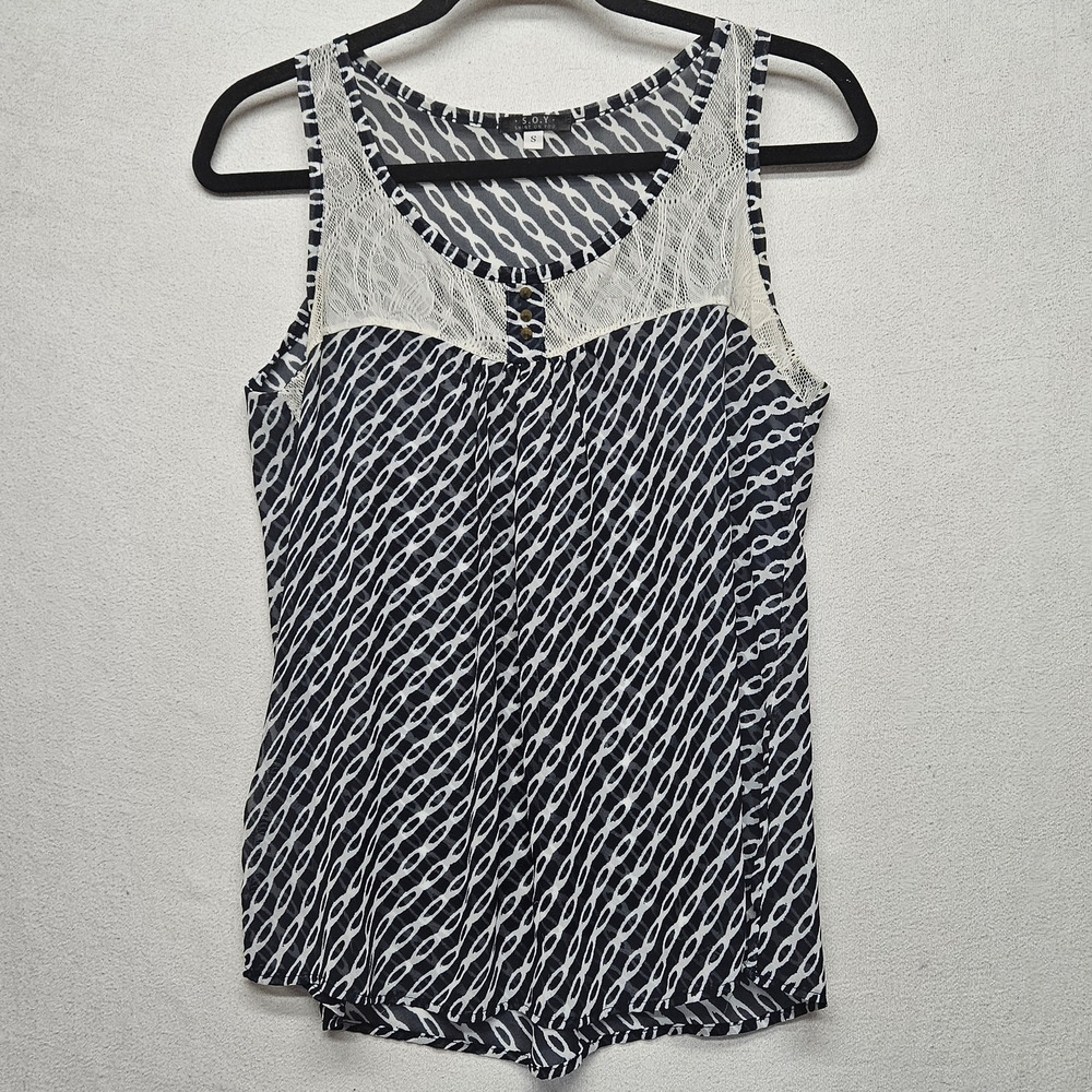 SOY Shine On You Tank Top Womens Small Lace Trim Pattern Sleeveless Made in USA